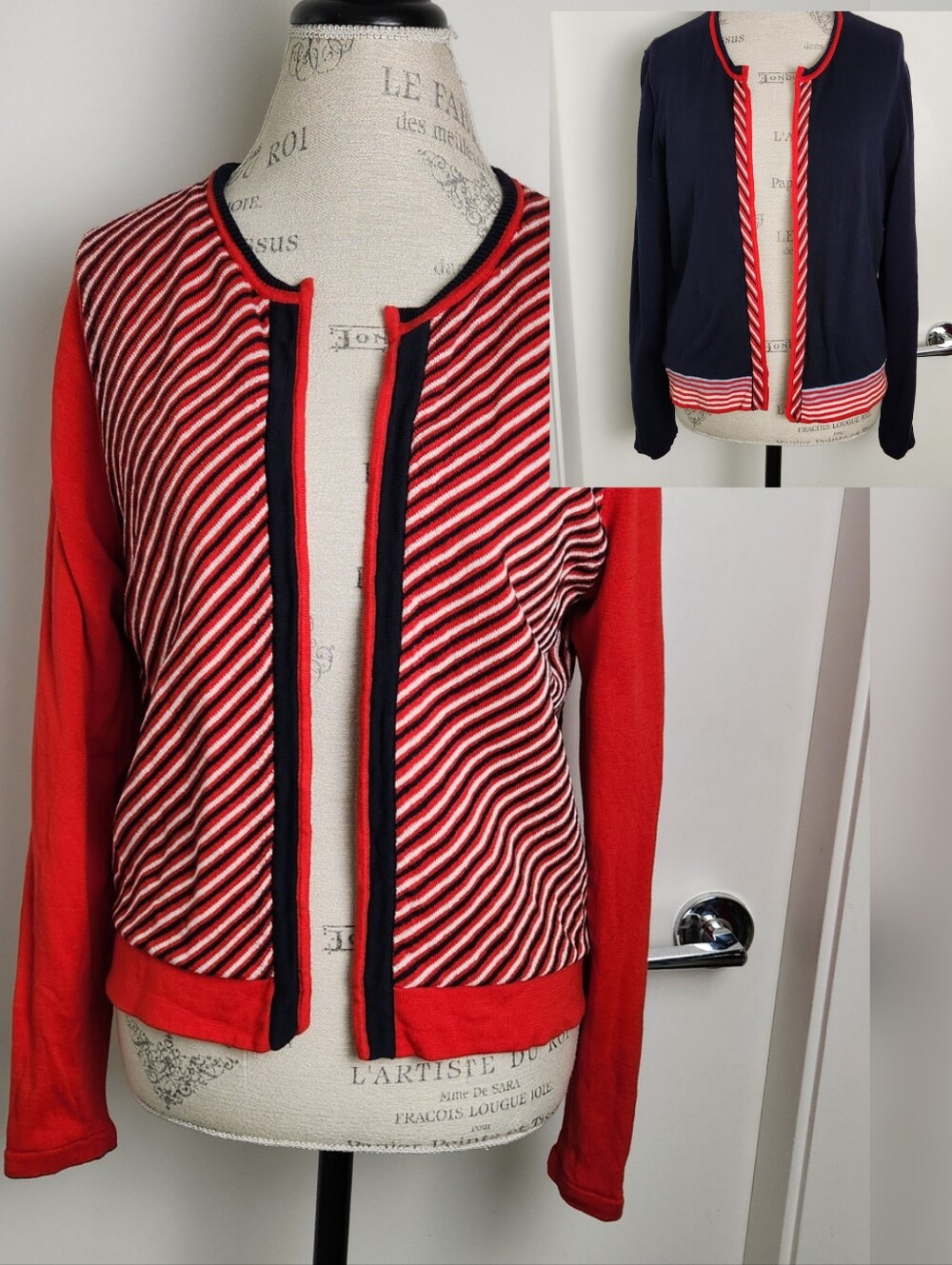 Reversible Stripe Cotton Cashmere Cardigan Sweater